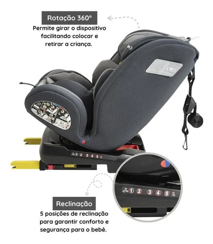 Cadeira Para Carro Kiddo Whoop 360 Isofix Top Tether Cinza