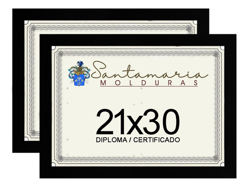 Kit 2 Molduras Porta Diploma Certificado A4 21x30 Preto