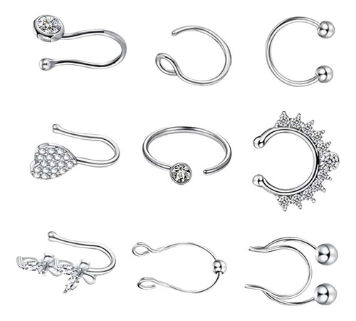 Juego De 9 Anillos De Nariz A La Moda En Forma De U, Estilo