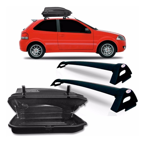 Rack Teto Fiat Palio 1996 A 2011 Preto + Bau Maleiro 270 L