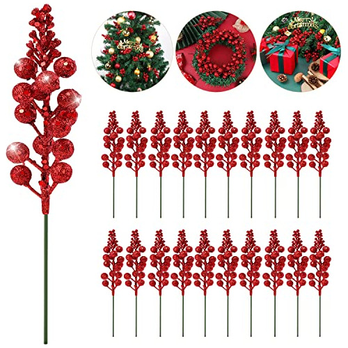 Pack De 20 Ramitas De Glitter Rojas De 19.8 Cm Decorar ...