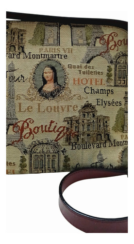 Cartera Bandolera De Gobelino Moda Circular Crema Estampado Níquel Bordó (Usado)