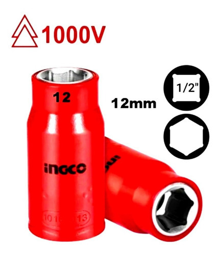 Bocallave Magnetica Aislada 1000v 12mm 1/2 Ingco Hihast12121