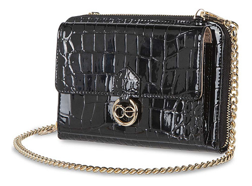 Cartera Cloe Charol Grande 2 En 1 Para Mujer Look Animal Color Negro