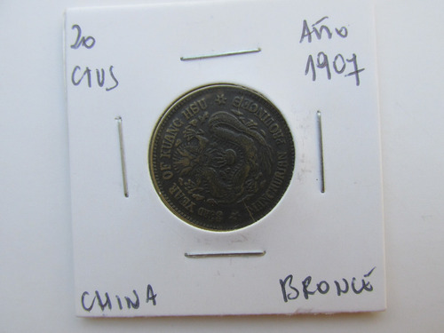 Antigua Moneda China 20 Ctvs Bronce Año 1907   Escasa