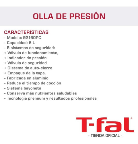 Imagen 3 de 5 de Olla De Presión 6 Litros T-fal 92160 Sistema De Seguridad
