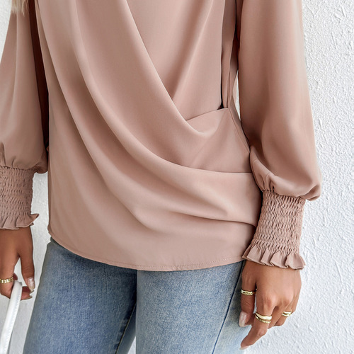 Camisa Feminina De Chiffon Com Decote Em V Lantern Commuting