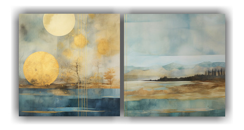 120x60cm Cuadro Pintura En Tela Con Simetría Dorada Y Acuar
