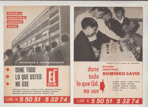 2 Calendarios Escuela Industrial Domingo Savio 1965 Y 1966