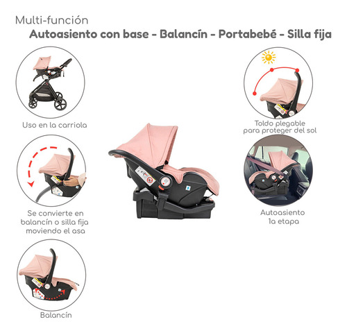 Carriola D Bebe Travel System King Con Autoasiento 1a Etapa Color Rosa Chasis Negro