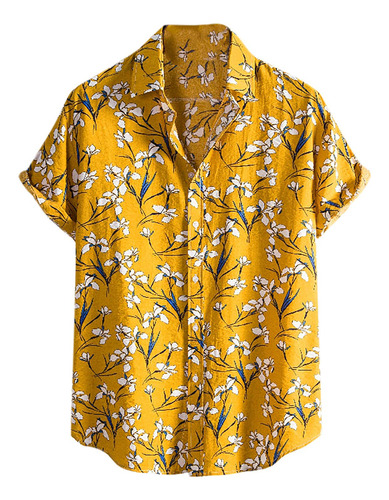 Camisa Hawaiana Para Hombre Diseño Floral Botone Ajuste