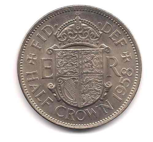 Moneda Inglaterra 1/2 Crown Año 1958 Catalogo 30 Dolares