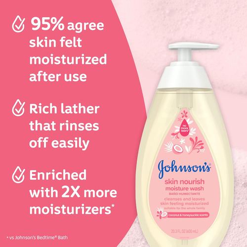 Johnson's Skin Nourish Moisture Wash, Jabón Para Bebés Con A