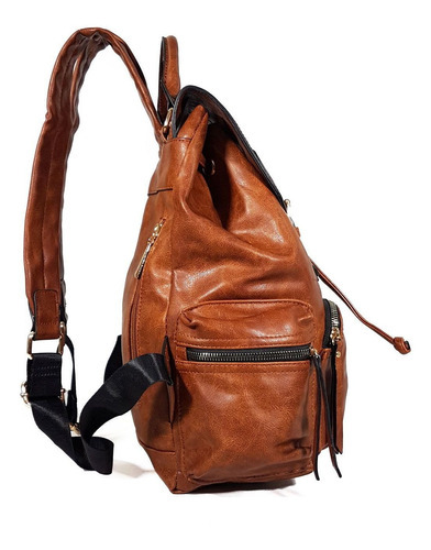 Mochila para mujer modelo Bella Paula Bp7384, color marrón amarillento, diseño de tela lisa