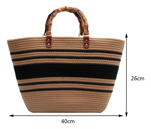 Bolsos De Playa De Moda Con Mango De Bambú, Algodón Tejido A