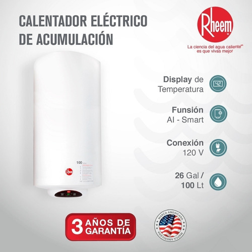 Calentador De Acumulación Eléctrico 100 Litros 110v Rheem Color Blanco 120V