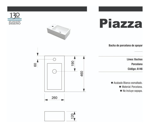 Imagen 7 de 10 de Bacha Apoyo Toillete Rectangular Baño Chica Loza Monocomando