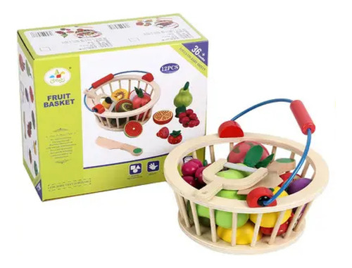 Set 12 Frutas Imantadas En Canasta Madera Para Cortar -765