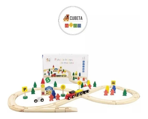Pista De Trenes De Madera Cubeta Juguete Didactico 48 Piezas