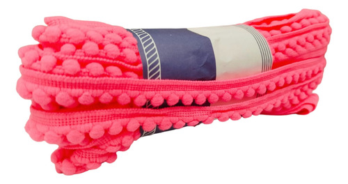 Cordão Fita Mini Pompom 13mm - 10 Metros - Cores Cor Rosa Fluor