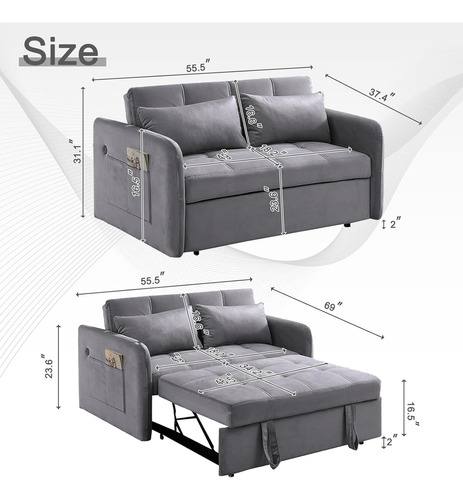 Sofa Tipo Cama Con Porta Vasos 2 Cuerpos