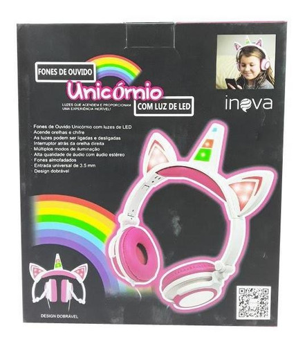 Fones De Ouvido Unicórnio De Led Infantil Crianças Presente