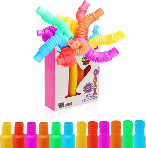 12pzs Pop Tubes Fidget Toys Para Niños, Tubos De Juguete Sen
