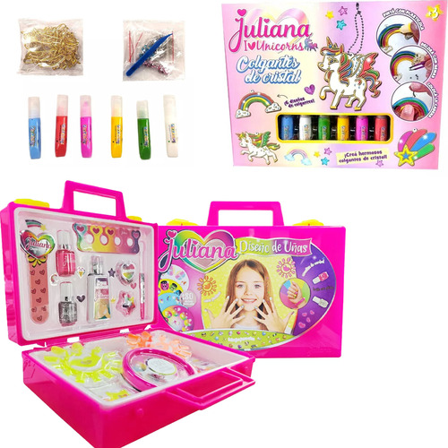 Set Juliana Valija Diseño De Uñas Y I Love Unicorns Colgante