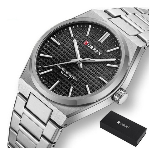 Reloj De Cuarzo Inoxidable Curren 8439 Resistente Al Agua Fondo Plata Negro