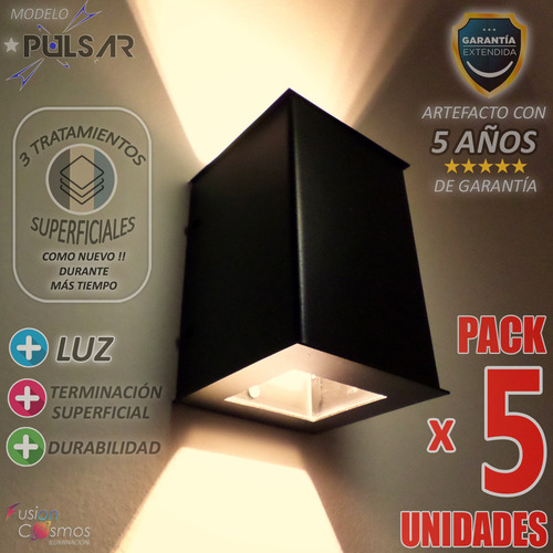 Artefactos Iluminacion Exterior Moderno Pared Jardin Pack X5