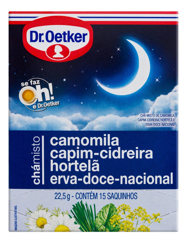 Chá Camomila, Capim-Cidreira, Hortelã e Erva-Doce Nacional Dr. Oetker Caixa 22,5g 15 Unidades