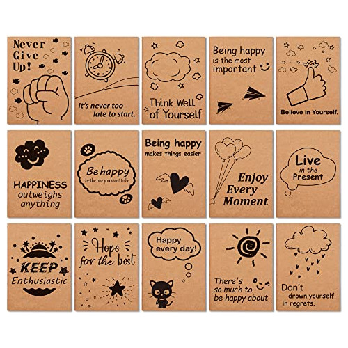 Feela 15 Pack A6 Kraft Notebooks, 15 Diseños Cute Qfgdu