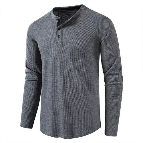 Camisas Masculinas De Algodón Henley De Manga Comprimida