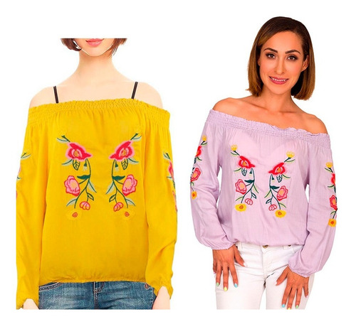 Set De 2 Blusas Campesina Bordada Talla Ch M-802