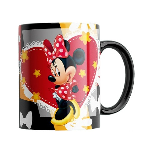 Taza Con Asa Y Fondo Negro Diseños De Minnie Y Mickey Disney