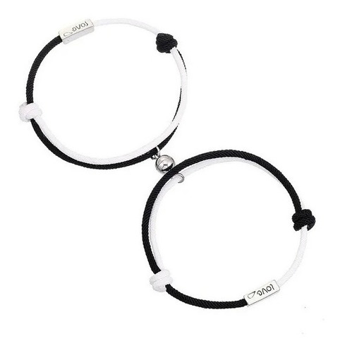 Pulsera Pareja Novios Love Imán 2 En 1 Blanco Y Negro