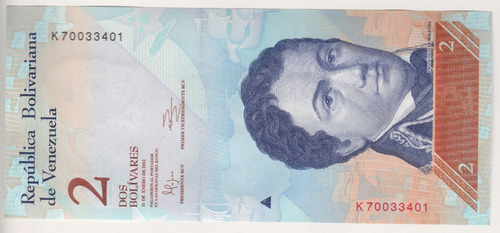 Billete Venezuela 2 Bolívares Enero 2012 K8 Unc