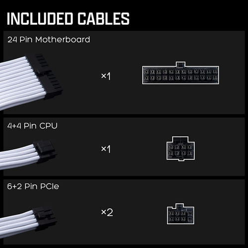 Imagen 4 de 7 de Kit Cables Atx Tecware Atx24 Pci-e 6+2 Eps 4+4 Blanco