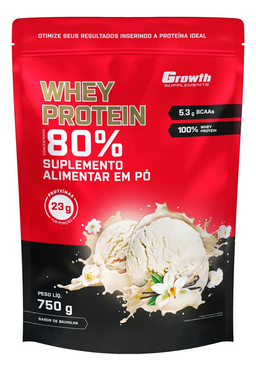 Whey Concentrado 750g Growth Supplements - Variados Sabores Baunilha