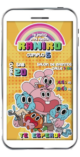 Invitación Digital Gumball Fondo En Movimiento