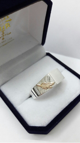 Anillo Sello-iniciales-dama-mujer Plata Y Oro Con Hojas ! 