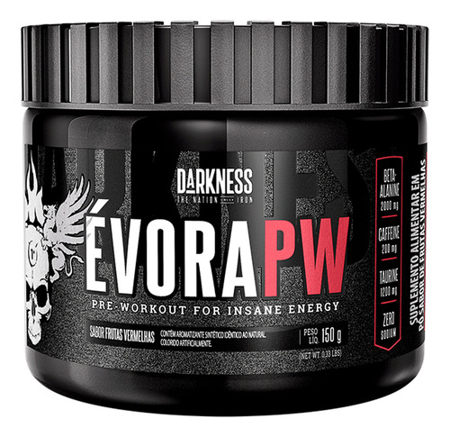 Evora Pré-treino Frutas Vermelhas 150g Darkness - Aumento De Resistência E Potência Muscular Com Cafeína Frutas Vermelhas