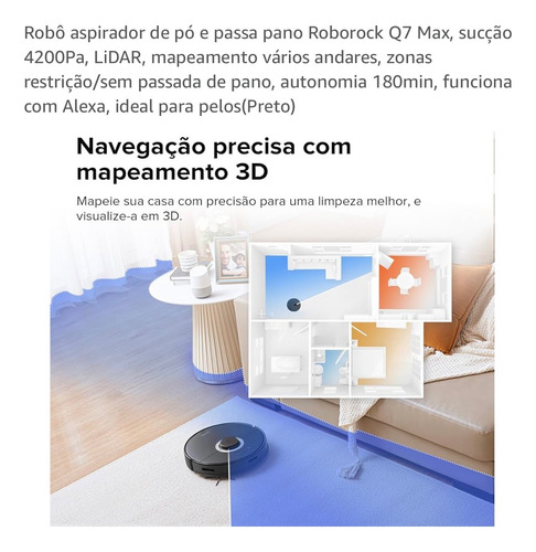 Aspirador Robô Roborock Q7 Max Q380rr 4.200 Pa, Mop Eletrô Preto