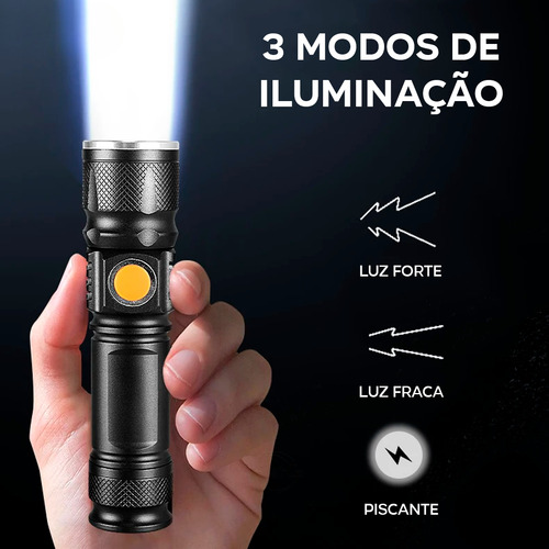 Mini Lanterna Tática Led T6 Potente Farol Recarregável Usb Zoom 3 Modos Militar Longo Alcance Cor Da Lanterna Preto Cor Da Luz Branco