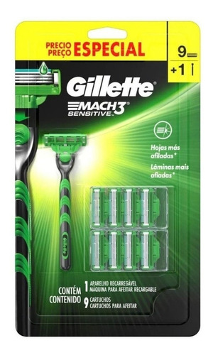 Kit Carga Gillette Mach3 Sensitive 9 Cartuchos   Barbeador