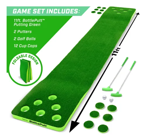 Gosports Battleputt Golf Putting Juego 2 Contra 2 Pong Style Play Con 11' Putting Green, 2 Putters Y 2 Pelotas De Golf