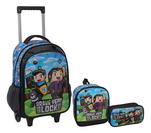 Mochila Gamecraft Infantil Rodinha Com Lancheira Estojo Jogo Cor Preto
