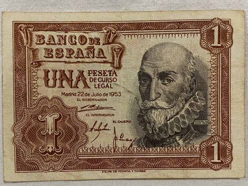 Billete Español- Una Peseta-año 1953-usado