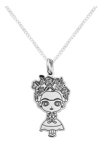 Dije Y Cadena Frida Kahlo Caricatura G Plata 925 Con Envio