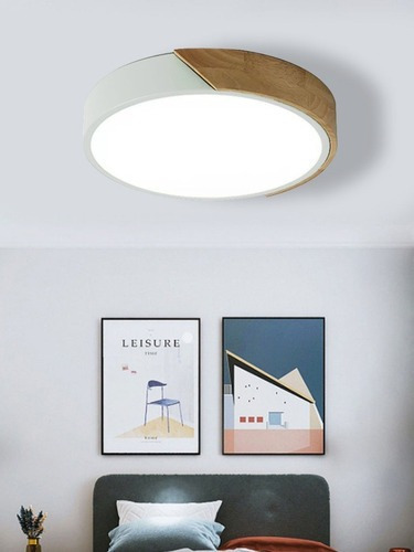 Luminaria Plafón Led 30cm Metal Madera C Color Luz Variable Blanco - 30cm